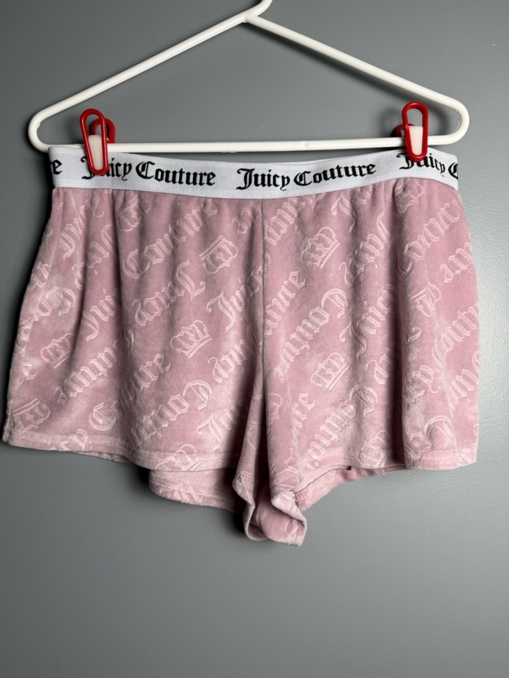 Juicy Couture Pink Velour Sleep Shorts Womens Ultra Soft All Over Logo Size L